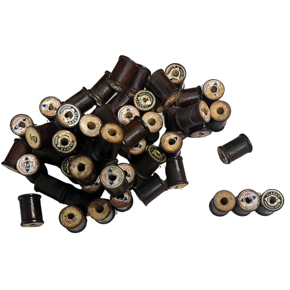 Antique Clark’s O.N.T. (Our New Thread) Dark Wooden Thread Spools - Lot of 57